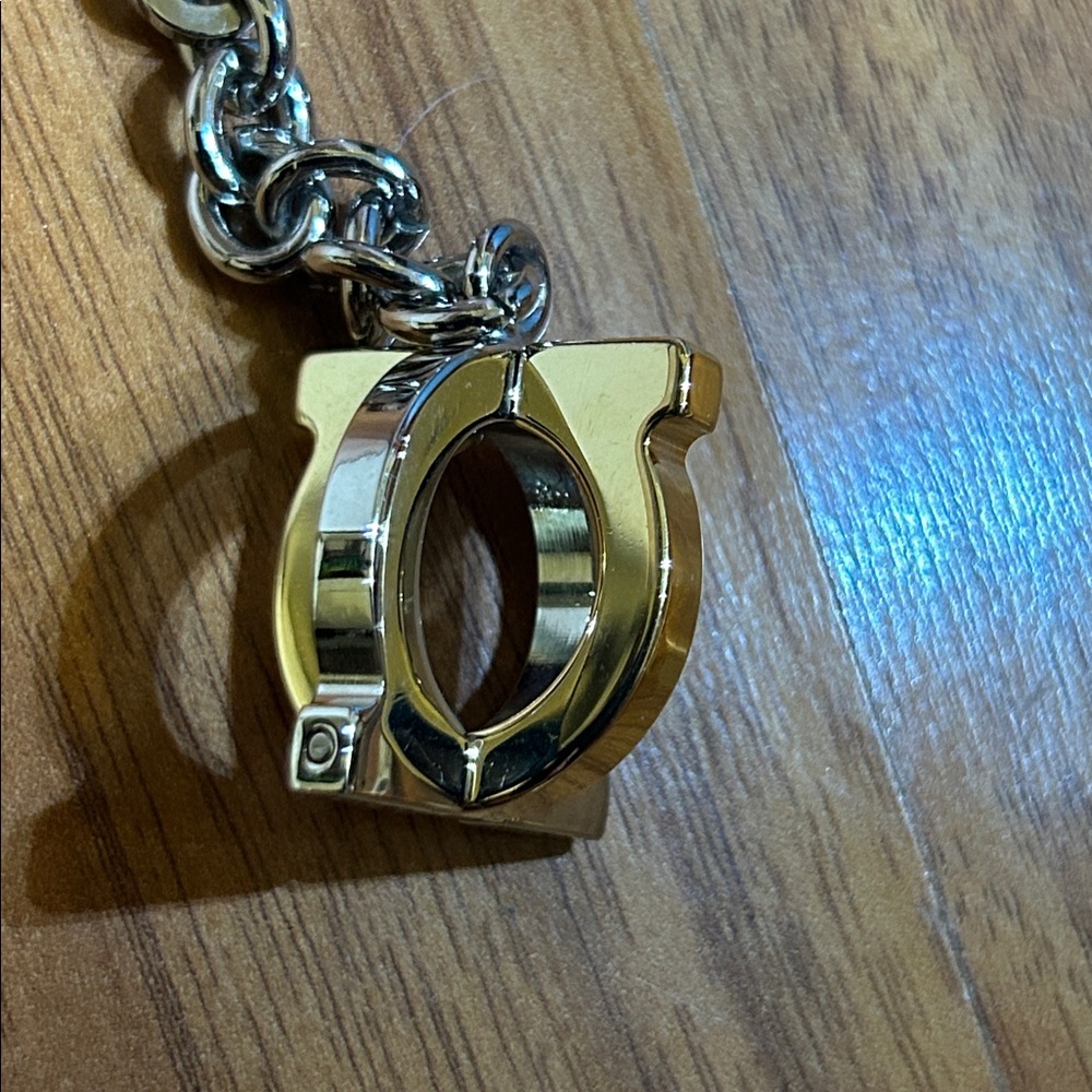 Authentic Salvatore Ferragamo Gold and Silver Tone Logo Keychain - Picture 8 of 9